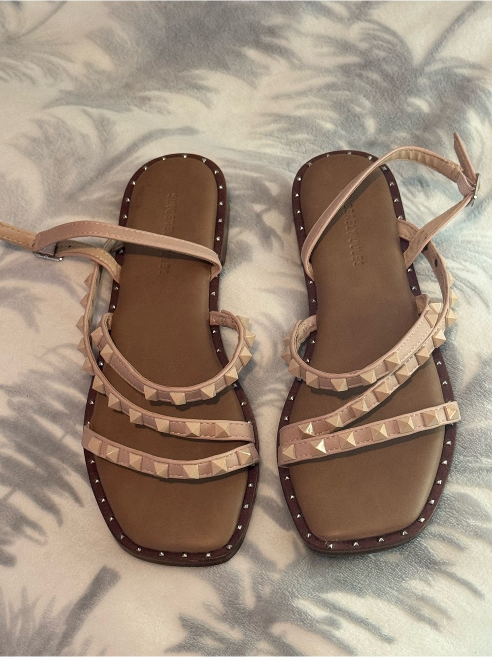 SINCERELY JULES Nude Studded Strappy Flat Sandals
